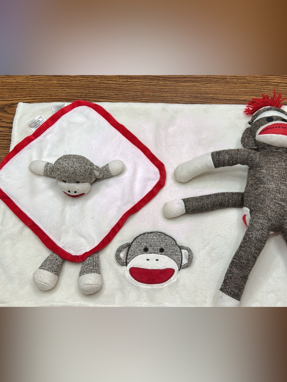 Baby Starters Gray & White Sock Monkey,Blanket,and Love/rattle lot of 3